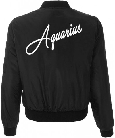 Astrology Zodiac Sign Black Bomber Jacket- Womens Birthday Sign Bomber Jacket Aquarius $28.60 Jackets