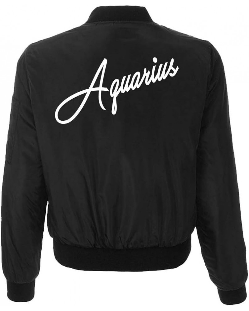 Astrology Zodiac Sign Black Bomber Jacket- Womens Birthday Sign Bomber Jacket Aquarius $28.60 Jackets