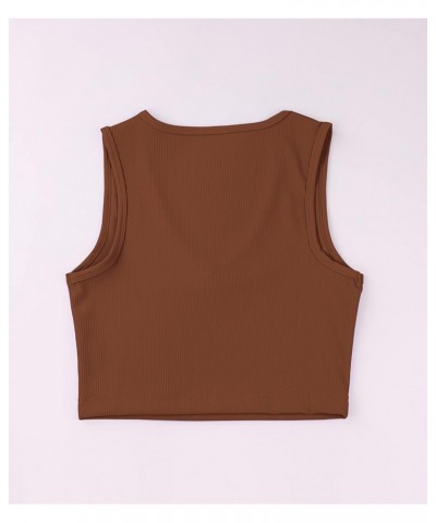 Women's Sexy Deep Plunge V Neck Crop Vest Ribbed Sleeveless Solid Fitted Cropped Tank Top Workout Yoga Coffee Brown $9.20 Tanks