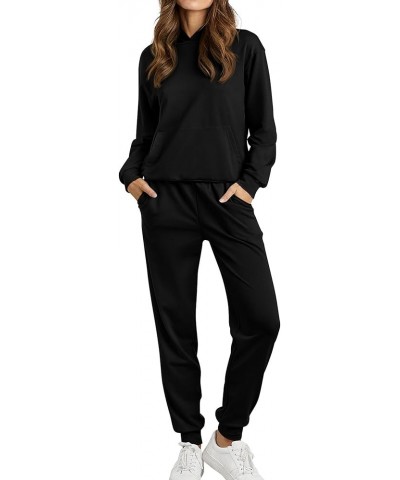 Womens Sweat Suits 2 Piece Set Long Sleeve Hoodie Drawstring Sweatpants Jogger Set Casual Lightweight Tracksuits Solid Black ...