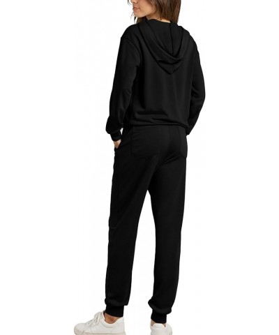 Womens Sweat Suits 2 Piece Set Long Sleeve Hoodie Drawstring Sweatpants Jogger Set Casual Lightweight Tracksuits Solid Black ...