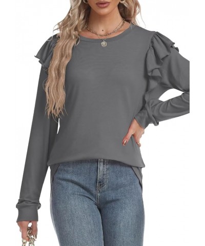 Womens Long Sleeve T Shirt Color Block Pullover Crew Neck Loose Comfy Casual Tops 0cx2219-dark Grey $14.08 Tops