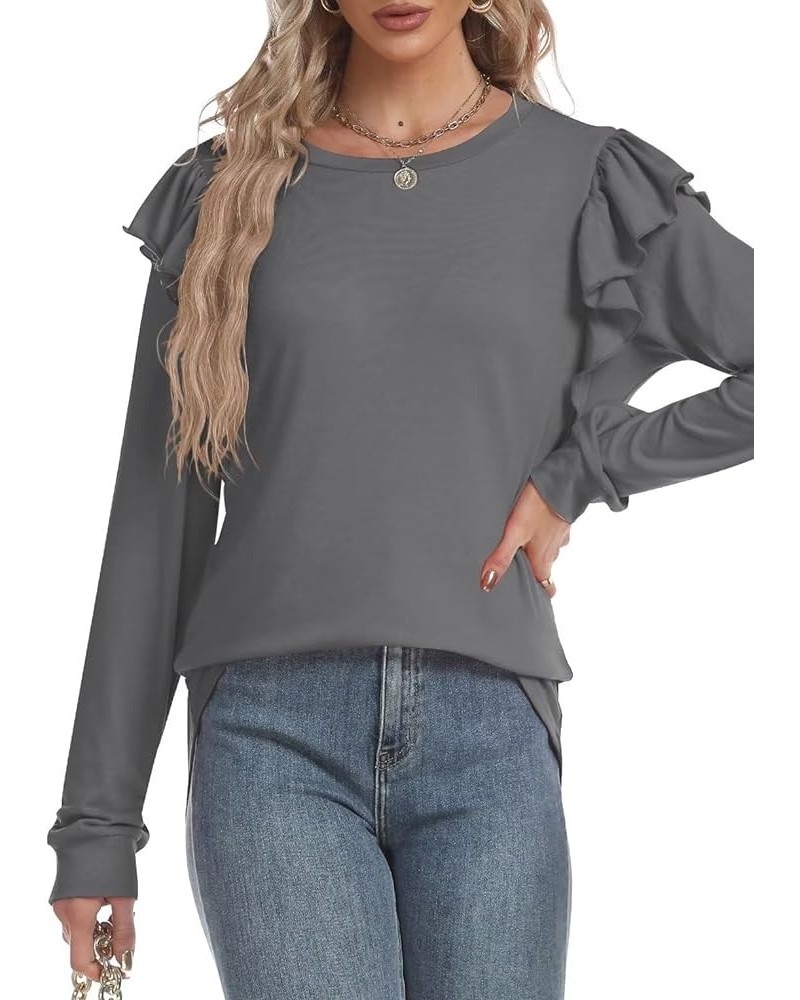 Womens Long Sleeve T Shirt Color Block Pullover Crew Neck Loose Comfy Casual Tops 0cx2219-dark Grey $14.08 Tops