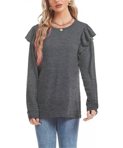 Womens Long Sleeve T Shirt Color Block Pullover Crew Neck Loose Comfy Casual Tops 0cx2219-dark Grey $14.08 Tops