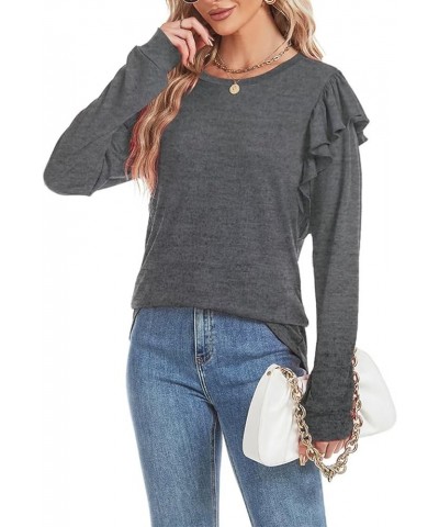 Womens Long Sleeve T Shirt Color Block Pullover Crew Neck Loose Comfy Casual Tops 0cx2219-dark Grey $14.08 Tops