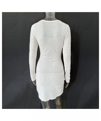 Women's Sexy Rhinestone Long Sleeve Bodycon Mini Dresses Party Club Night Dress Birthday Short Dress 01white $19.59 Dresses