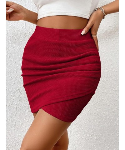 Women's Wrap Front Mini Skirt Ruched Side Bodycon Skirts High Waist Skinny Skirts Red $15.04 Skirts