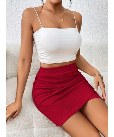 Women's Wrap Front Mini Skirt Ruched Side Bodycon Skirts High Waist Skinny Skirts Red $15.04 Skirts