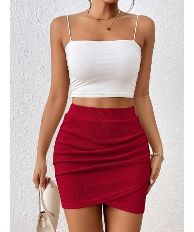 Women's Wrap Front Mini Skirt Ruched Side Bodycon Skirts High Waist Skinny Skirts Red $15.04 Skirts