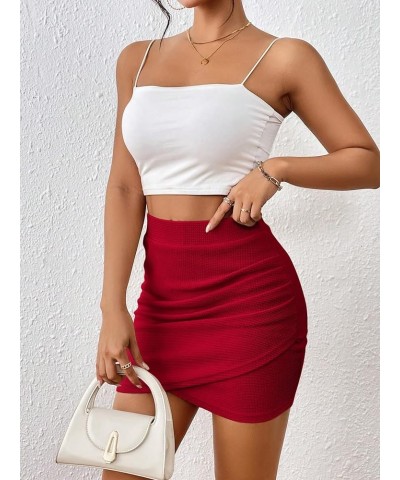 Women's Wrap Front Mini Skirt Ruched Side Bodycon Skirts High Waist Skinny Skirts Red $15.04 Skirts