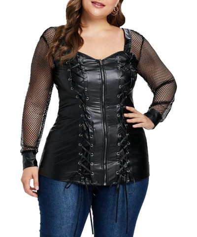 Women's Plus Size Lace up Ribbed Tops Casual T-Shirts Gothic Corset Top Black8 $11.66 Tanks