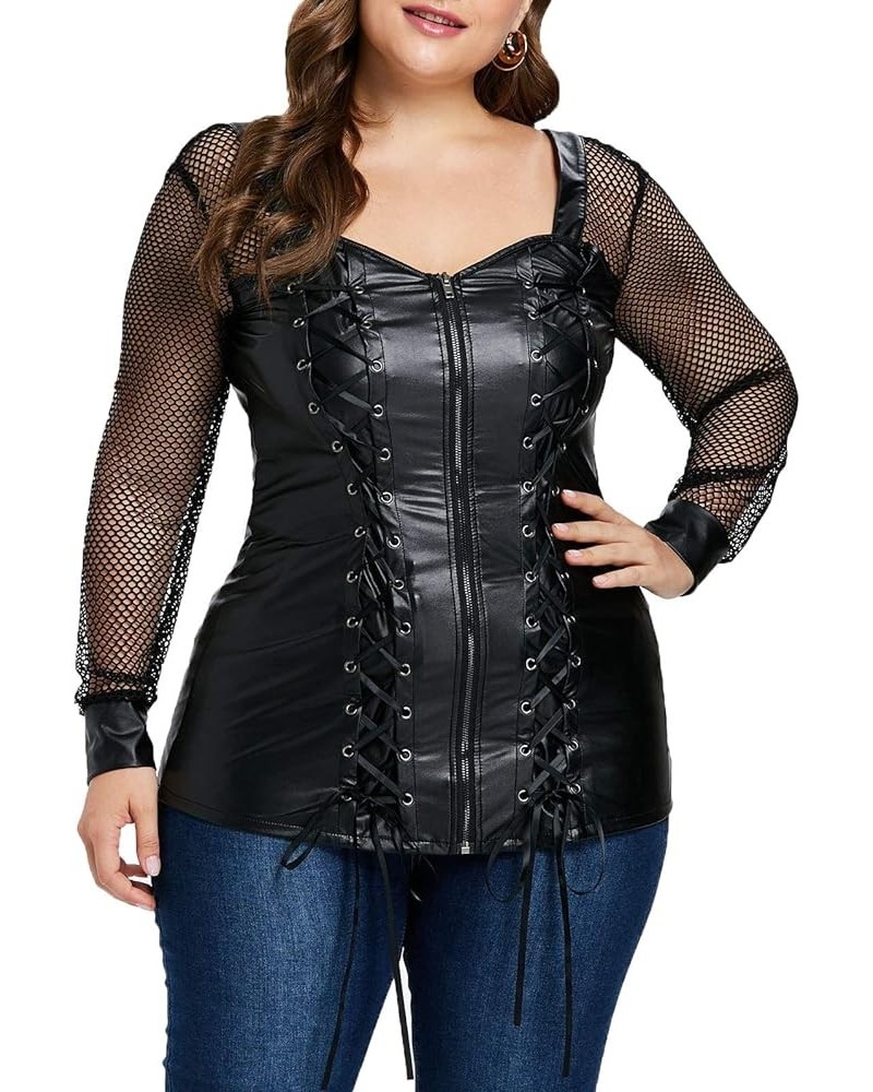 Women's Plus Size Lace up Ribbed Tops Casual T-Shirts Gothic Corset Top Black8 $11.66 Tanks