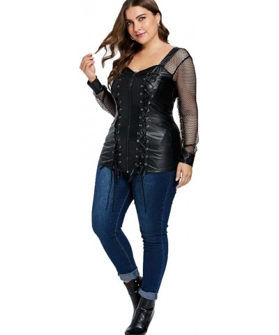 Women's Plus Size Lace up Ribbed Tops Casual T-Shirts Gothic Corset Top Black8 $11.66 Tanks