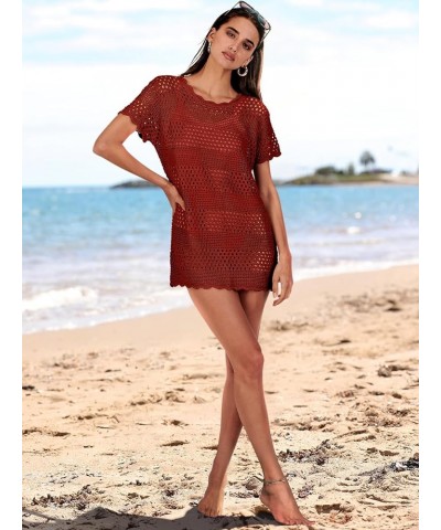 Women Swimsuit Coverup Crochet Bathing Suit Cover Ups for Swimwear Swim 2024 Summer Bikini Beachwear Beach Dress 09_ Burgundy...