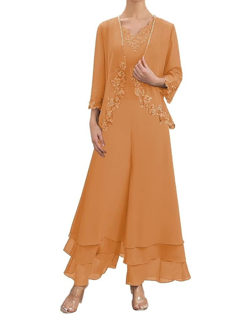 Mother of The Bride Pants Suits for Wedding Party Dresses Lace Appliques Chiffon Mother of Bride Dresses with Jacket Orange $...