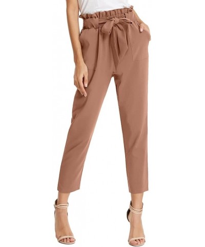 Women's Paper Bag Waist Pants Slim Fit Casual Office Pencil Pants Apricot $13.42 Activewear