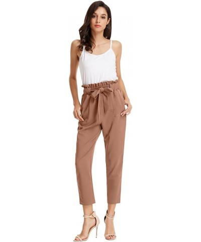 Women's Paper Bag Waist Pants Slim Fit Casual Office Pencil Pants Apricot $13.42 Activewear