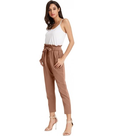 Women's Paper Bag Waist Pants Slim Fit Casual Office Pencil Pants Apricot $13.42 Activewear