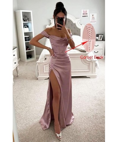 Women's Satin Prom Dress with Slit Off The Shoulder Mermaid Corset Evening Formal Party Gowns Coral $32.99 Dresses