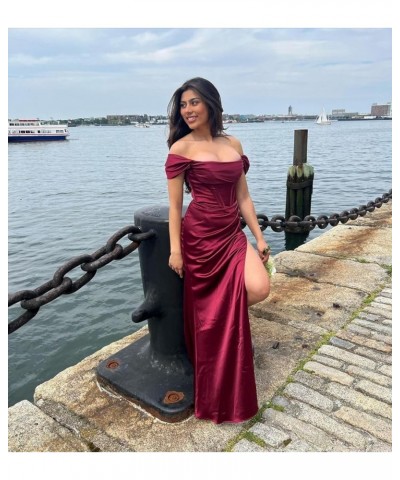 Women's Satin Prom Dress with Slit Off The Shoulder Mermaid Corset Evening Formal Party Gowns Coral $32.99 Dresses