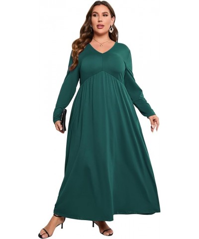 Womens Plus Size Casual Pockets Dress Long Sleeve V Neck Loose Swing Ruffle A Line Maxi Flutter Dresses Dark Green $11.14 Dre...