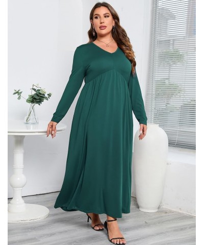 Womens Plus Size Casual Pockets Dress Long Sleeve V Neck Loose Swing Ruffle A Line Maxi Flutter Dresses Dark Green $11.14 Dre...