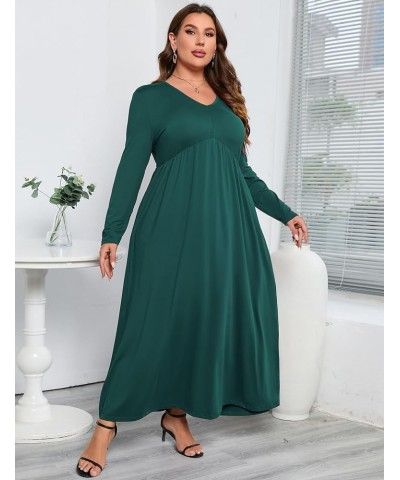 Womens Plus Size Casual Pockets Dress Long Sleeve V Neck Loose Swing Ruffle A Line Maxi Flutter Dresses Dark Green $11.14 Dre...