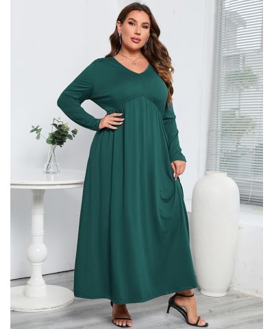 Womens Plus Size Casual Pockets Dress Long Sleeve V Neck Loose Swing Ruffle A Line Maxi Flutter Dresses Dark Green $11.14 Dre...