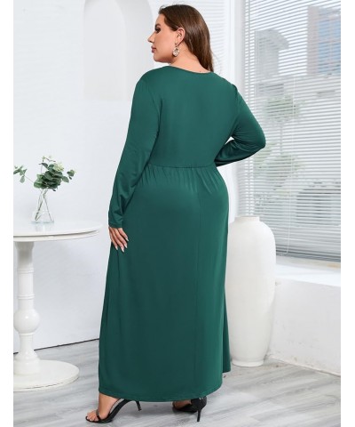 Womens Plus Size Casual Pockets Dress Long Sleeve V Neck Loose Swing Ruffle A Line Maxi Flutter Dresses Dark Green $11.14 Dre...