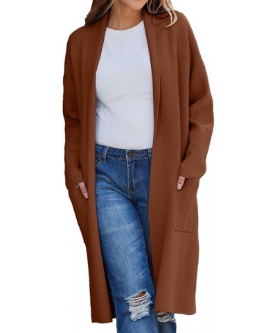 Women's Wool Coat Cardigan Sweaters Long Casual Lapel Pea Coats Fall Classic Open Front Elegant Dressy Trench Coat A-brown $1...