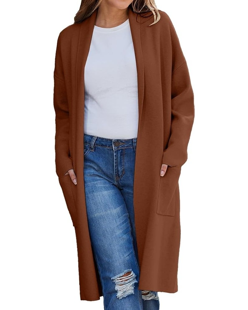 Women's Wool Coat Cardigan Sweaters Long Casual Lapel Pea Coats Fall Classic Open Front Elegant Dressy Trench Coat A-brown $1...