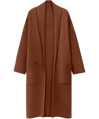 Women's Wool Coat Cardigan Sweaters Long Casual Lapel Pea Coats Fall Classic Open Front Elegant Dressy Trench Coat A-brown $1...