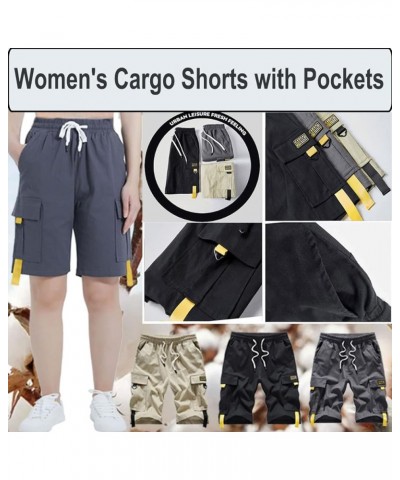 Women's Casual Cargo Shorts Elastic Waist Drawstring Cotton Loose Fit Outdoor Bermuda Shorts Multi Pockets Grey $16.81 Shorts