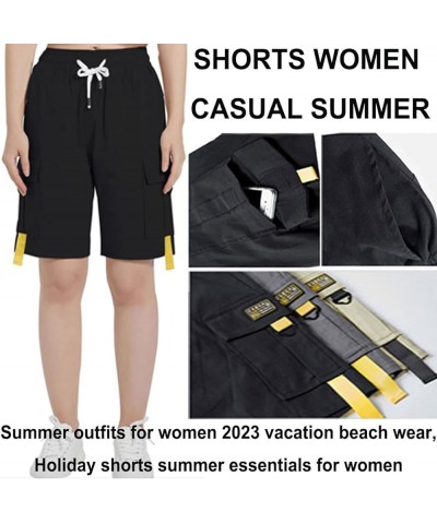 Women's Casual Cargo Shorts Elastic Waist Drawstring Cotton Loose Fit Outdoor Bermuda Shorts Multi Pockets Grey $16.81 Shorts