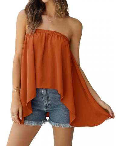 Women Summer Casual Strapless Tube Tops 2024 Sexy Backless High Low Tanks Shirts Flowy Loose Tunics Beach Blouse Solid Orange...