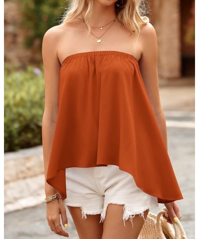 Women Summer Casual Strapless Tube Tops 2024 Sexy Backless High Low Tanks Shirts Flowy Loose Tunics Beach Blouse Solid Orange...