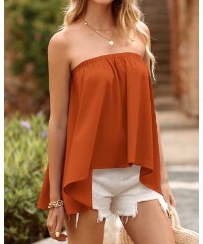 Women Summer Casual Strapless Tube Tops 2024 Sexy Backless High Low Tanks Shirts Flowy Loose Tunics Beach Blouse Solid Orange...