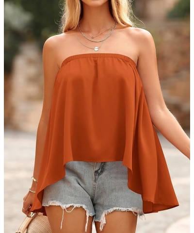 Women Summer Casual Strapless Tube Tops 2024 Sexy Backless High Low Tanks Shirts Flowy Loose Tunics Beach Blouse Solid Orange...