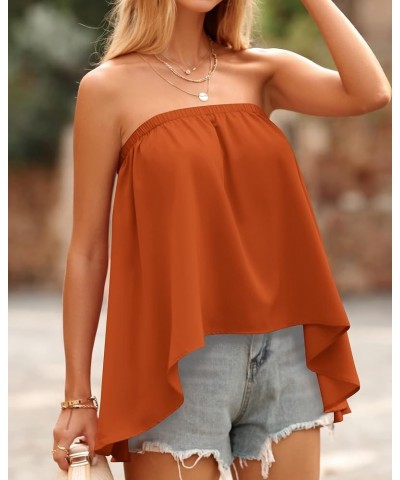 Women Summer Casual Strapless Tube Tops 2024 Sexy Backless High Low Tanks Shirts Flowy Loose Tunics Beach Blouse Solid Orange...