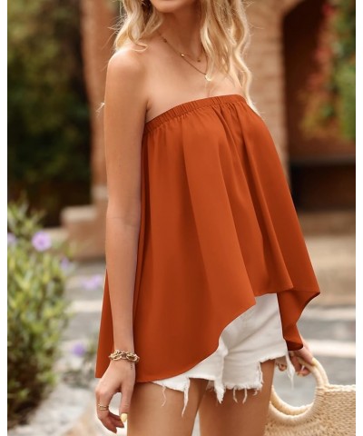 Women Summer Casual Strapless Tube Tops 2024 Sexy Backless High Low Tanks Shirts Flowy Loose Tunics Beach Blouse Solid Orange...