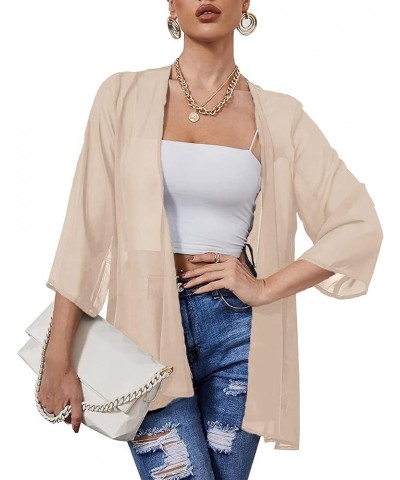 Women's Chiffon Kimono Cardigan Bohemian Style Open Front Loose Casual Cover Up Tops Khaki $13.73 Swimsuits