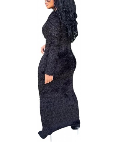 Womens Long Sleeve Fleece Sweater Dress Oversized Soft Fuzzy Round Neck Bodycon Pullover Maxi Sweater Dresses Black $18.59 Sw...