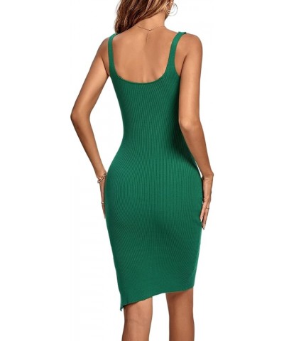 Women's Scoop Neck Ribbed Knit Split Slit Hem Sleeveless Bodycon Tank Mini Party Dress Dark Green $14.40 Dresses