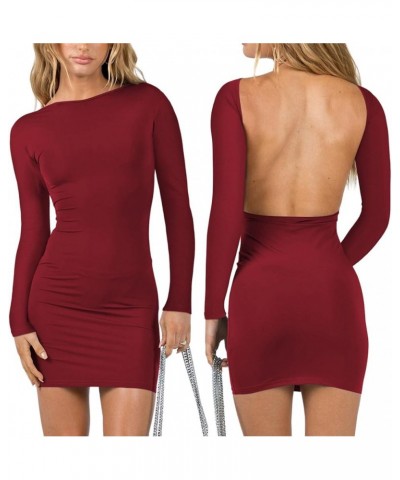 Women Sexy Y2K Backless Bodycon Going Out Mini Dress Trendy Summer Crew Neck Slim Fit Open Back Short Dress Party Z-longsleev...