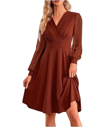 Women's Dresses 2022 Long Sleeve Stylish Casual V-Neck Slim Dress Fashion Casual V Neck Dress Fall Clothes Brown $5.64 Dresses