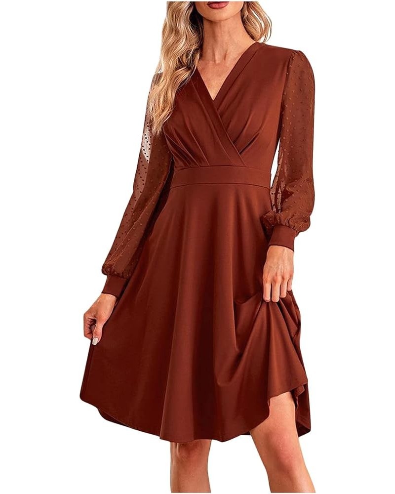 Women's Dresses 2022 Long Sleeve Stylish Casual V-Neck Slim Dress Fashion Casual V Neck Dress Fall Clothes Brown $5.64 Dresses