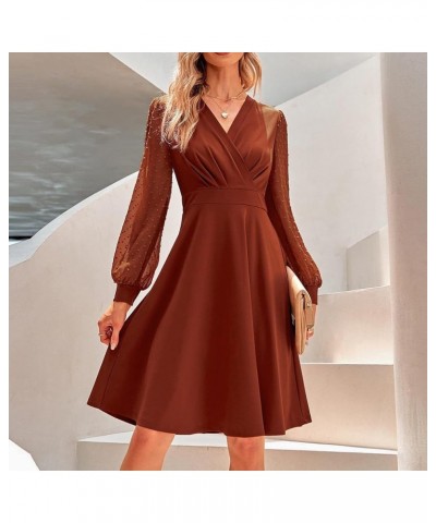 Women's Dresses 2022 Long Sleeve Stylish Casual V-Neck Slim Dress Fashion Casual V Neck Dress Fall Clothes Brown $5.64 Dresses