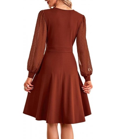 Women's Dresses 2022 Long Sleeve Stylish Casual V-Neck Slim Dress Fashion Casual V Neck Dress Fall Clothes Brown $5.64 Dresses