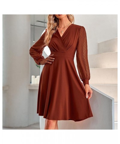 Women's Dresses 2022 Long Sleeve Stylish Casual V-Neck Slim Dress Fashion Casual V Neck Dress Fall Clothes Brown $5.64 Dresses