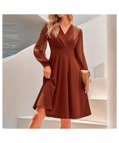 Women's Dresses 2022 Long Sleeve Stylish Casual V-Neck Slim Dress Fashion Casual V Neck Dress Fall Clothes Brown $5.64 Dresses